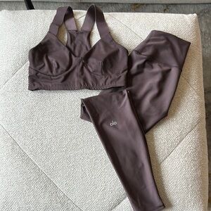 ALO Yoga Airlift Women's Brown Sports Bra and Leggings Set